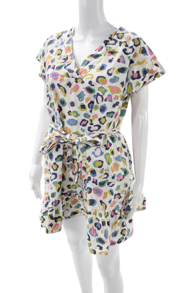 Pink Chicken Women Multi Color Animal Print Shirt Dress V-Neck Size XS