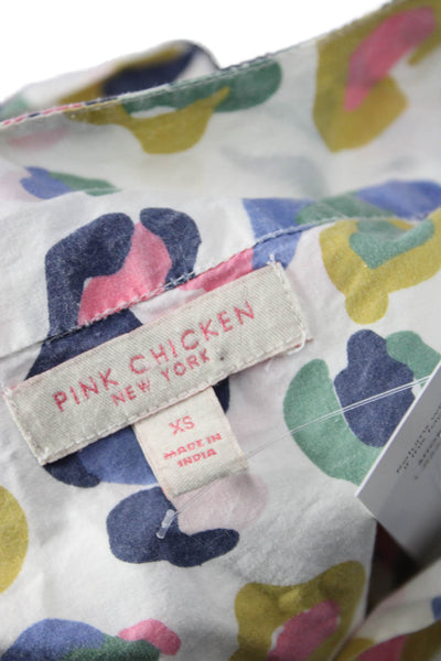 Pink Chicken Women Multi Color Animal Print Shirt Dress V-Neck Size XS