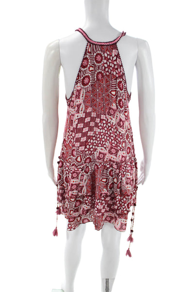 Poupette St. Barth Women Pink Floral V-Neck Sleeveless Playsuit Viscose Size S