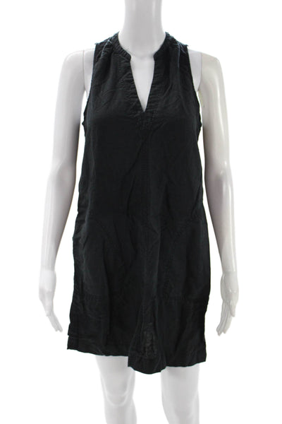Splendid Women V-Neck Shift Tank Dress Black Cotton Sleeveless Short Size S