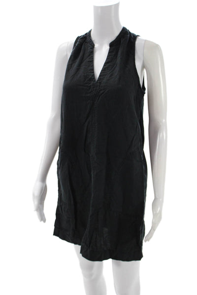 Splendid Women V-Neck Shift Tank Dress Black Cotton Sleeveless Short Size S