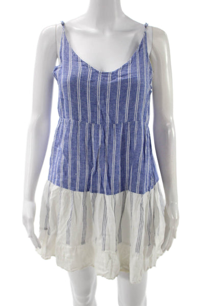 Rails Womens Sundress Blue Striped V-Neck Sleeveless Short Linen Rayon Size S