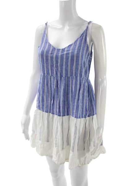 Rails Womens Sundress Blue Striped V-Neck Sleeveless Short Linen Rayon Size S