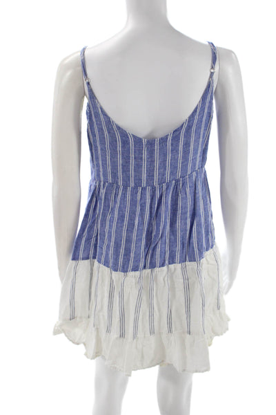 Rails Womens Sundress Blue Striped V-Neck Sleeveless Short Linen Rayon Size S