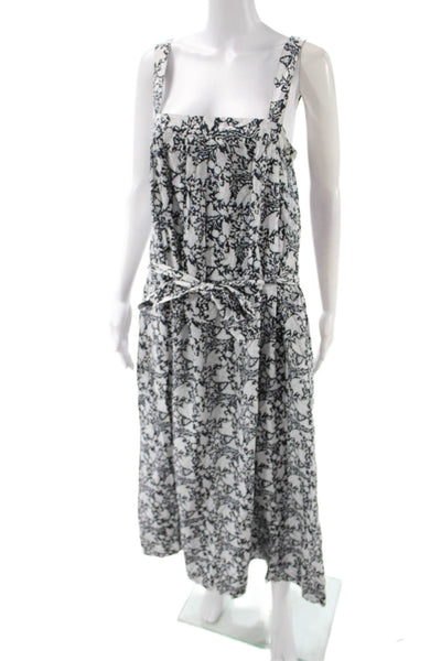 Club Monaco Womens Sundress Black Floral Square Neck Tie Cotton Size 6