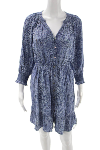 Rails Womens Shirt Dress Blue Animal Print V-Neck 3/4 Sleeve Button Size S