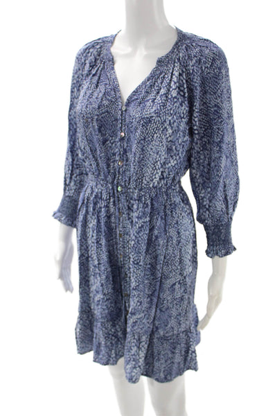 Rails Womens Shirt Dress Blue Animal Print V-Neck 3/4 Sleeve Button Size S