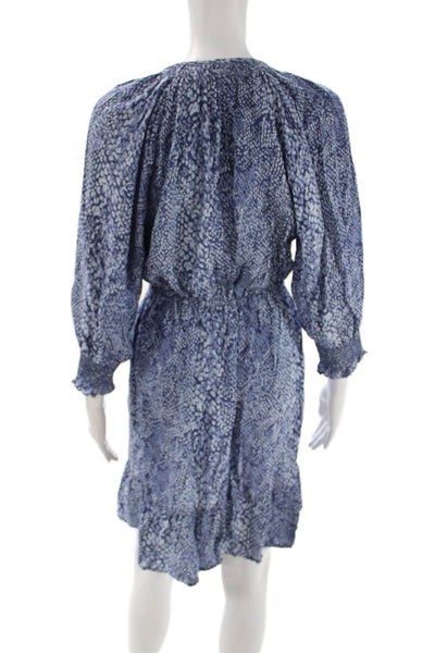Rails Womens Shirt Dress Blue Animal Print V-Neck 3/4 Sleeve Button Size S