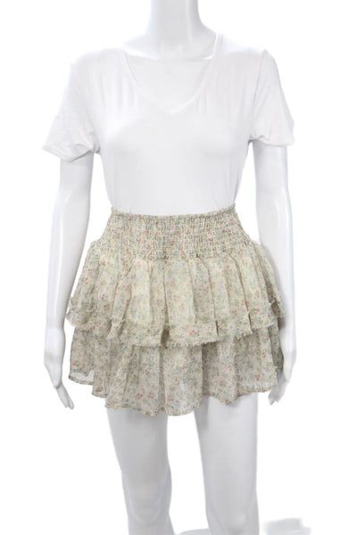 Muche Et Muchette Women Peasant Mini Skirt Beige Floral Polyester Size One Size