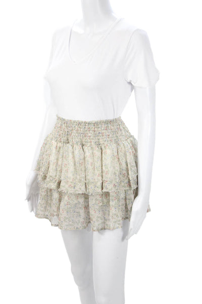 Muche Et Muchette Women Peasant Mini Skirt Beige Floral Polyester Size One Size