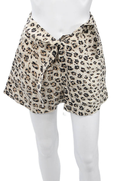Joie Womens Leopard Print Drawstring Shorts Beige Size 6