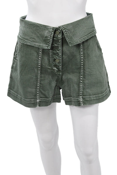 Ulla Johnson Women Green Cargo Shorts Button Cotton Stretch Size 4