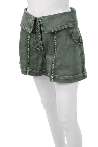 Ulla Johnson Women Green Cargo Shorts Button Cotton Stretch Size 4