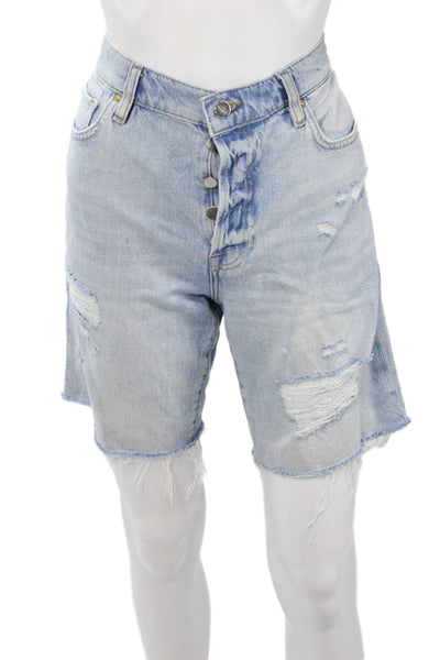 Frame Women Bermuda Shorts Light Blue Button Cotton Size 27
