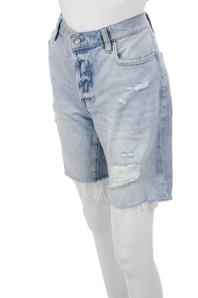 Frame Women Bermuda Shorts Light Blue Button Cotton Size 27