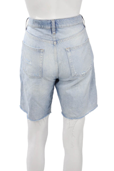 Frame Women Bermuda Shorts Light Blue Button Cotton Size 27