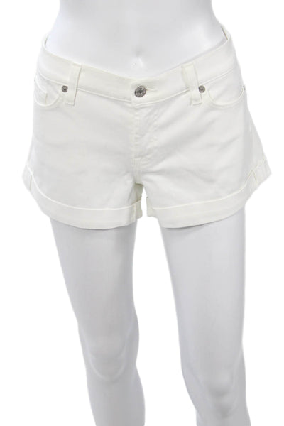 7 For All Mankind Women White Cotton Spandex Solid Beach Shorts Size 29