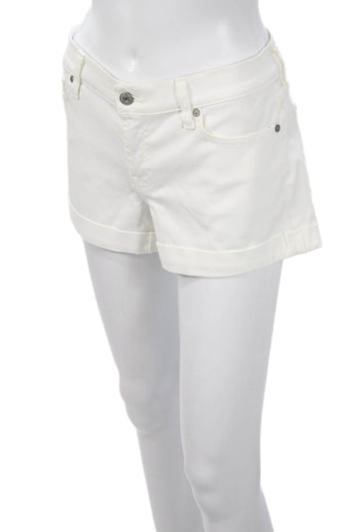7 For All Mankind Women White Cotton Spandex Solid Beach Shorts Size 29