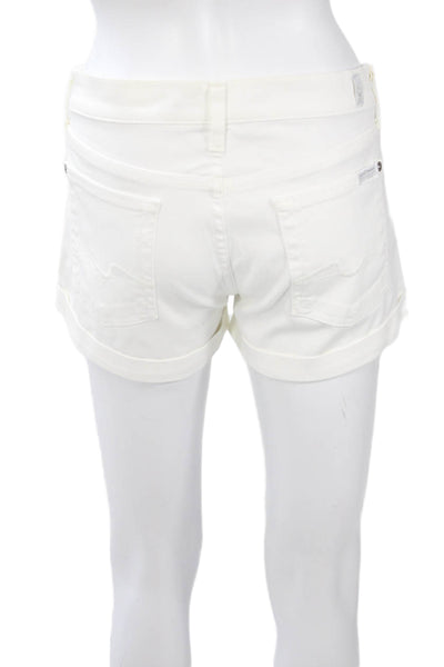 7 For All Mankind Women White Cotton Spandex Solid Beach Shorts Size 29