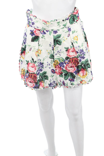 Zimmermann Womens Pleated Mini Linen Floral Skort White Size 2