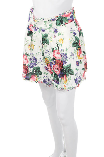 Zimmermann Womens Pleated Mini Linen Floral Skort White Size 2