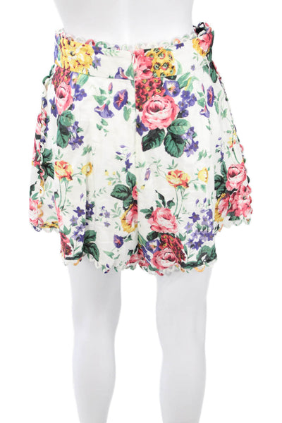 Zimmermann Womens Pleated Mini Linen Floral Skort White Size 2
