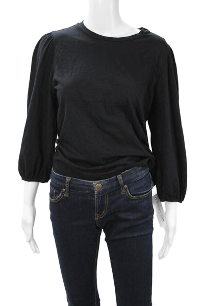 Velvet Women Basic Black Crew Neck Cotton Blend 3/4 Sleeve T-Shirt Size M