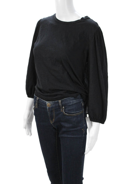 Velvet Women Basic Black Crew Neck Cotton Blend 3/4 Sleeve T-Shirt Size M