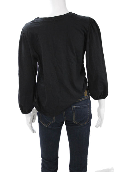 Velvet Women Basic Black Crew Neck Cotton Blend 3/4 Sleeve T-Shirt Size M