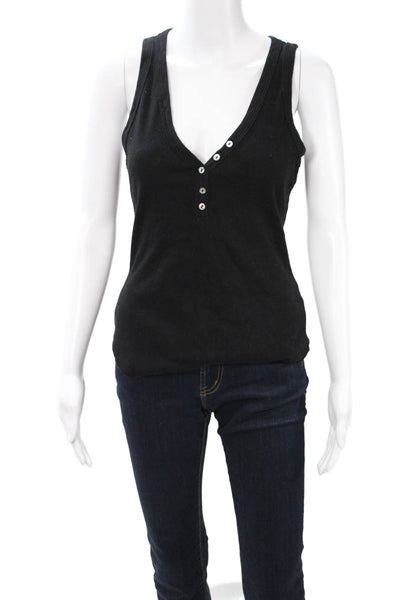 Michael Stars Womens Basic V-Neck Cotton Tank Black Sleeveless Size One Size