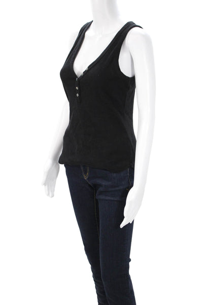 Michael Stars Womens Basic V-Neck Cotton Tank Black Sleeveless Size One Size