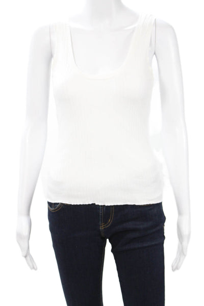 Goldie Women White Basic Sleeveless Tank Cotton Blend Round Neck Solid Size S