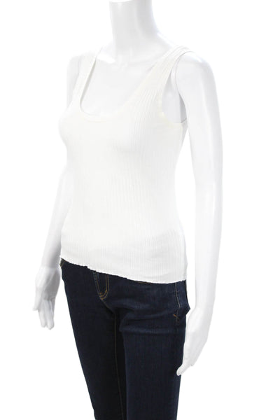 Goldie Women White Basic Sleeveless Tank Cotton Blend Round Neck Solid Size S
