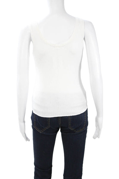 Goldie Women White Basic Sleeveless Tank Cotton Blend Round Neck Solid Size S