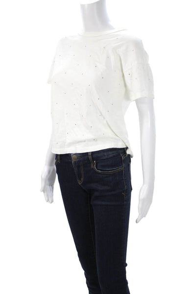 LNA Women White Basic Crew Neck Short Sleeve T-Shirt Size XS