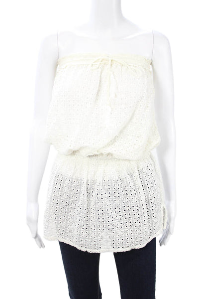 Melissa Odabash Women White Floral Cotton Sleeveless Tunic Drawstring Size S