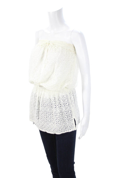 Melissa Odabash Women White Floral Cotton Sleeveless Tunic Drawstring Size S