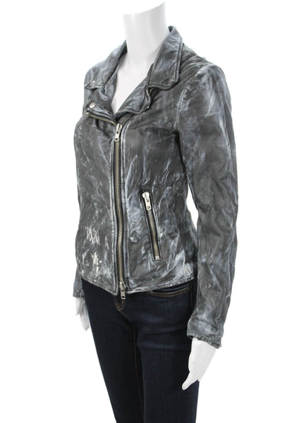 Bully Women Biker Jacket Dark Gray Collared Zip Long Sleeve Graphic Size 44