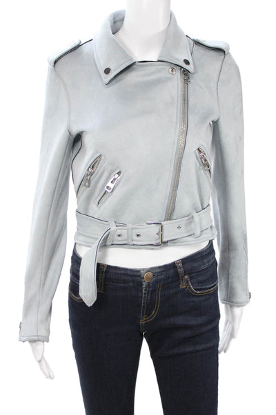 Zara Basic Womens Biker Jacket Light Blue Long Sleeve Size XS