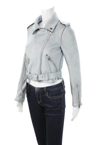 Zara Basic Womens Biker Jacket Light Blue Long Sleeve Size XS