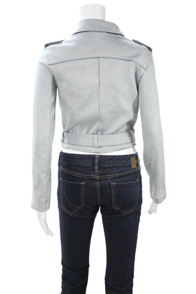 Zara Basic Womens Biker Jacket Light Blue Long Sleeve Size XS