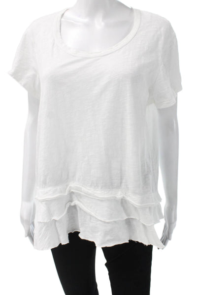 Wilt Women Tunic T-Shirt White Cotton Short Sleeve Round Neck Bohemian Size L