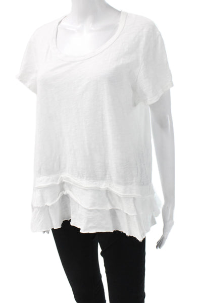 Wilt Women Tunic T-Shirt White Cotton Short Sleeve Round Neck Bohemian Size L