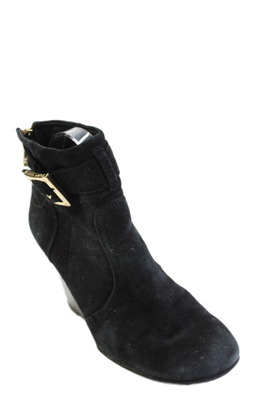 Tory Burch Womens Suede Zip Up Wedge Heel Ankle Boots Black Size 7.5 Medium