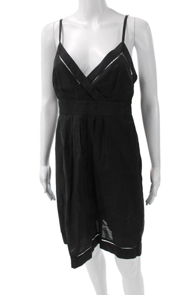 Theory Womens Black Cotton V-Neck Slip Dress Sleeveless Short Zip Size 8