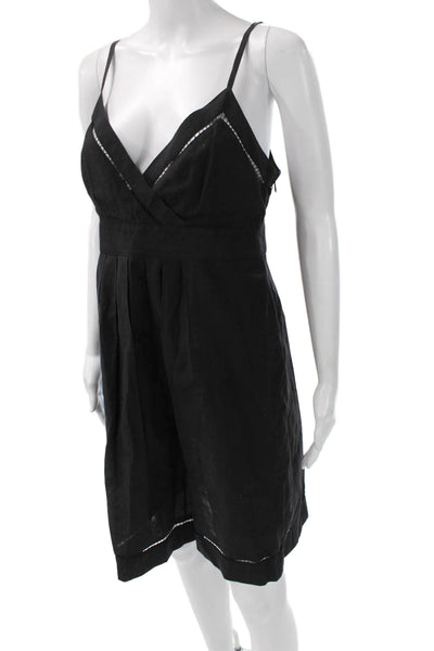 Theory Womens Black Cotton V-Neck Slip Dress Sleeveless Short Zip Size 8