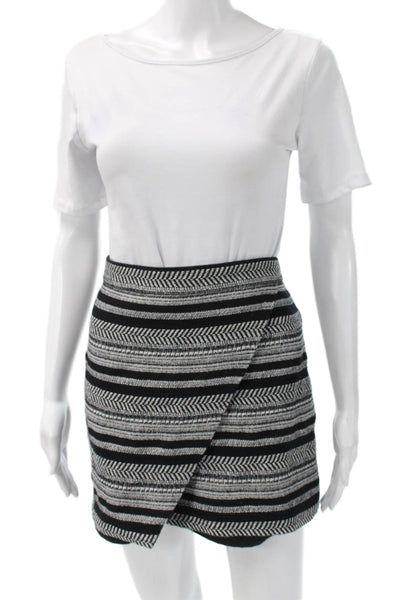 J Crew Women Black Herringbone Wrap Mini Skirt Size 8