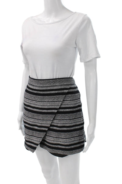 J Crew Women Black Herringbone Wrap Mini Skirt Size 8