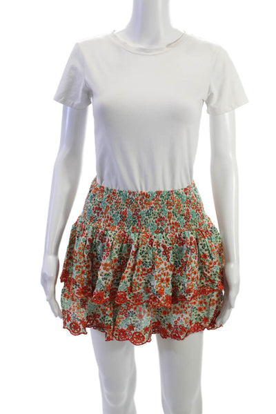 Lara Ethnics Womens Peasant Mini Skirt Green 100% Cotton Size One Size