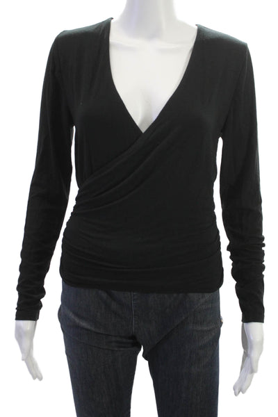 J Crew Women Black Linen V-Neck Tie Long Sleeve Christmas Top Size S